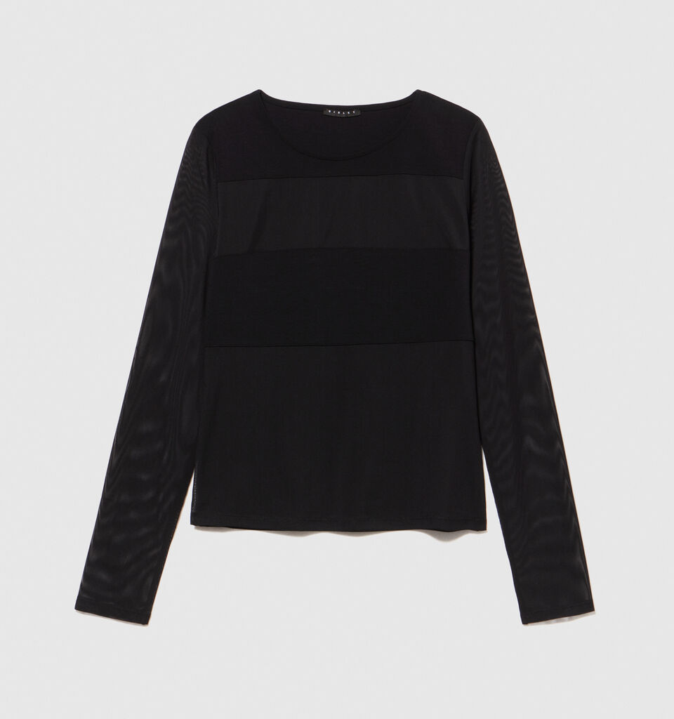 T-shirt with tulle sleeves - women's long sleeve t-shirts - Black | Sisley image number 6